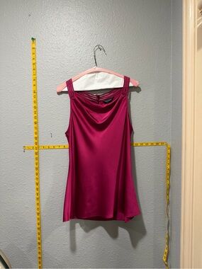 White House Black Market Fuchsia Satin Cowl Neck Sleeveless Blouse Size M